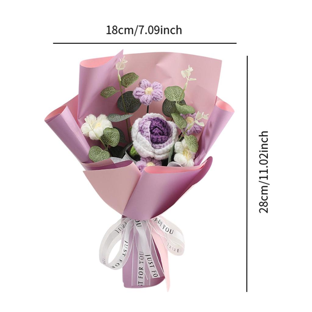 Dzianinowy Kwiat Gotowy Dekoracja Domu Bukiet Kwiatów Szydełkowych na Dzień Nauczyciela Urodziny Rocznicę Dzień Dziękczynienia Kobiety