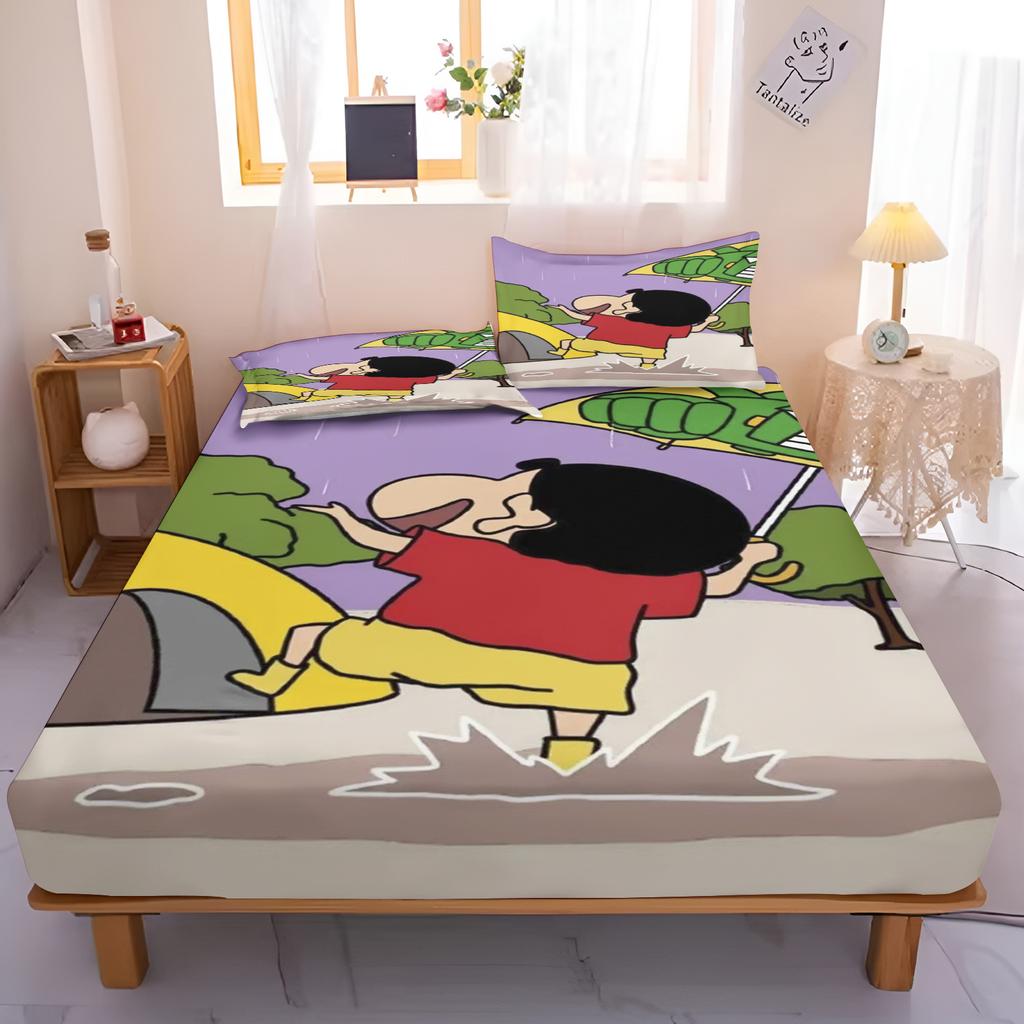 Kreslené prostěradlo s gumou Shin-chan pro teenagera Elastické povlečení Roztomilé povlečení s digitálním potiskem, Povlečení pro děti