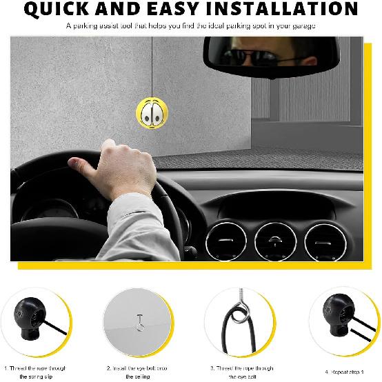 2 PCS Garage Parking Aid, Funny Parking Guide Balls Car Stoppers with Screw Hooks & Cord Locks, Retractable Garage Stop Indicators Universal