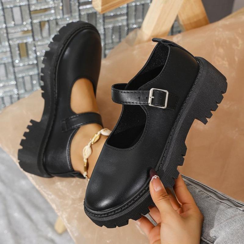 Fashion Black Ankle Buckle Platform Pumps Women Japanese Style Patent Leather Mary Jane Shoes Woman Punk Thick Heels Lolita Shoes Mujer