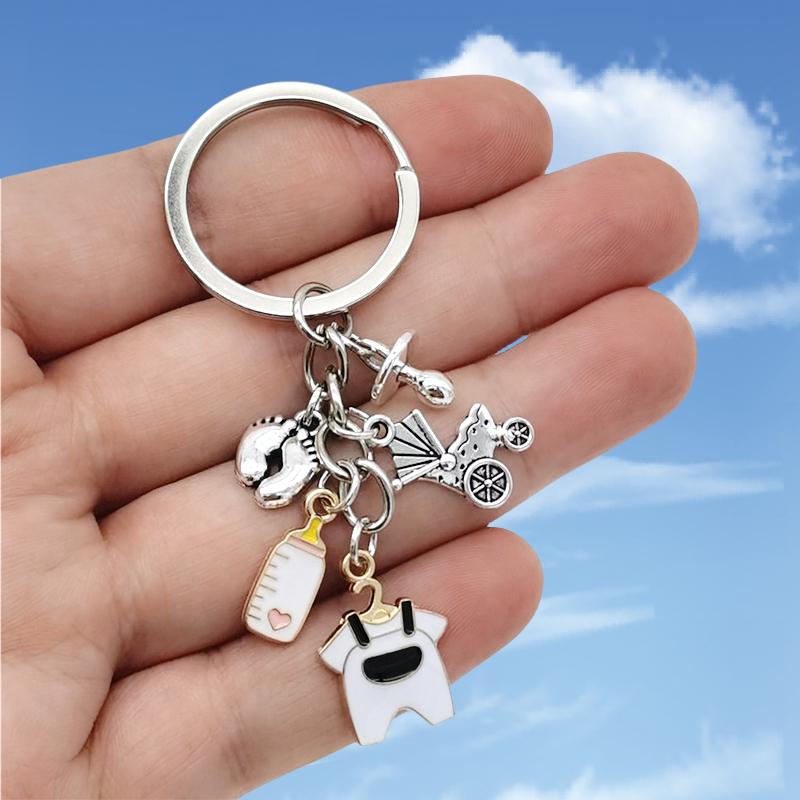 Fashion Baby Stroller Bottle Clothes Keyring Baby Pacifier Foot Theme Keychain Mother's Day Gifts