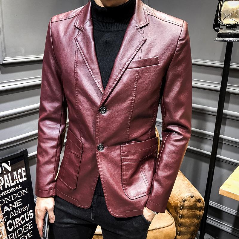 Spring Thin Men's Leather Jacket Men's Slim Leather Suit PU Leather Jacket Suit Men's Jacket