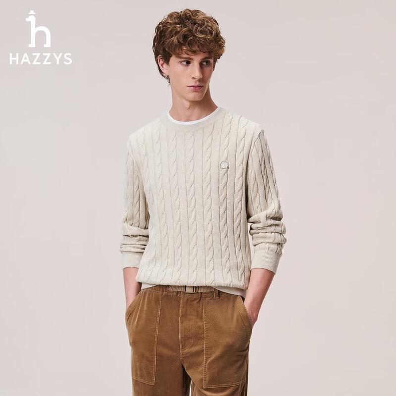 HAZZYS Men's PHIZ Cable Knit Pure Cotton Round Neck Sweater