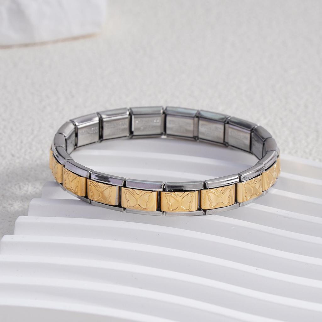 Italian Stainless Steel Love Heart & Star Modular Bracelet - Detachable Elastic Watch Band, European & American Fashion.