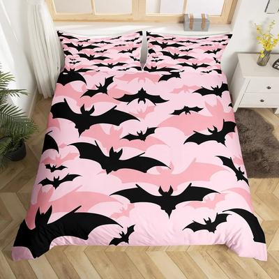Bat Print Duvet Cover Twin Queen Halloween Bedding Set for Boys Girls Children Rainbow Comforter Cover Gradient Style Room Decor