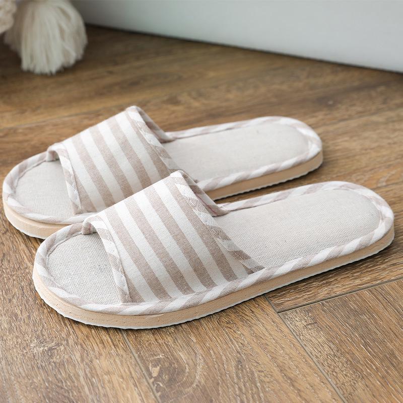 Japanese Style Women's Cotton Linen Slippers - Non-slip, Soft Sole for Indoor Use - Ideal for Summer, Spring, and Autumn.