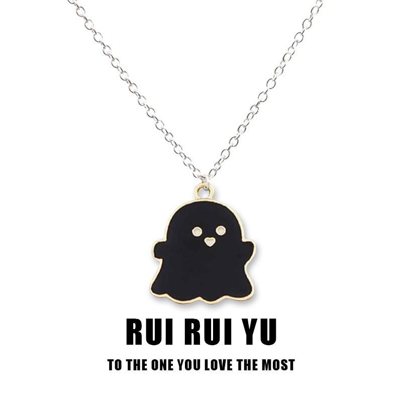 Black and White Ghost Necklace Halloween Gift Pendant Personalized Niche Senior Girlfriend Couple Student Jewelry