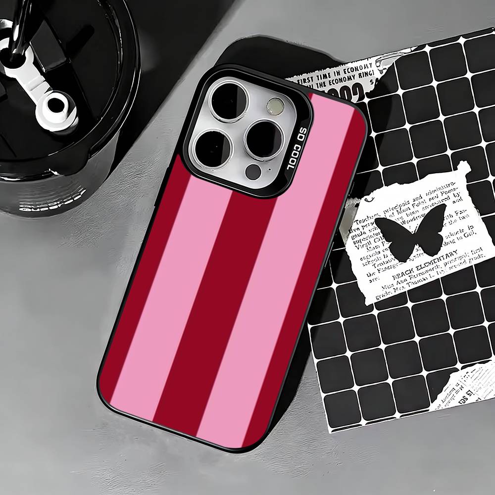 Burgundy White Stripe pattern Phone Case For iPhone 17,16,15,14,13,12,11 Plus,Pro Max,XS,Colored silver phone case iPhone12PROMAX