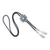 Western Cowboy Braided Rope Bolo Tie Necklace with Sun Turquoises Stone Pendant Jewelry Necktie Chain for Men and Women