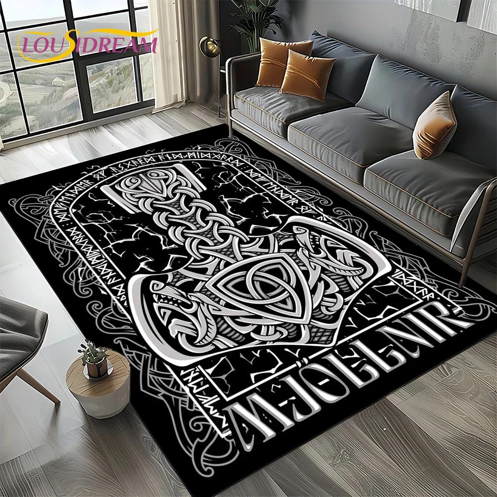 Odin Viking Symbol Valknut Nordic Valhalla Carpet Rug for Living Room Bedroom Home Sofa Decoration,Area Rug Non-slip Floor Mat