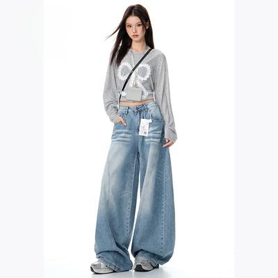 Dámské Džíny American Street Style s Vysokým Pasem, Volné, Široké Nohavice