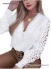 Spring-Autumn Women's V-Neck Lace Patchwork Long Sleeve Blouse