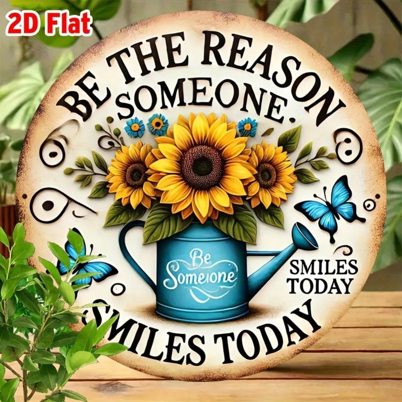 Metal Tin Sign Sunflower Butterfly Motif Inspirational Quote Home Garden Decor 20x20