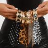 Leopardmønster Silketørklæde Manchet Armringe Båndindpakket Geometrisk Metal Bredt Armbånd Justerbart Minoritetsdesign