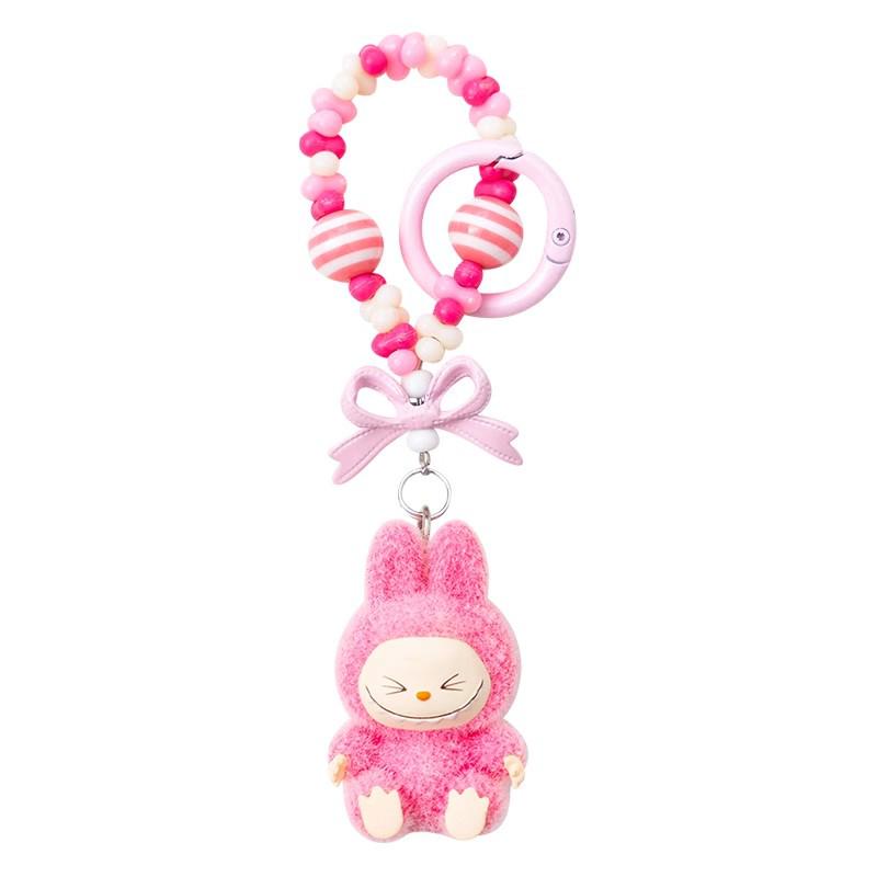 Flocked Mini Labubu Vinyl Keychains: Cute Stroller Bag & Phone Charms