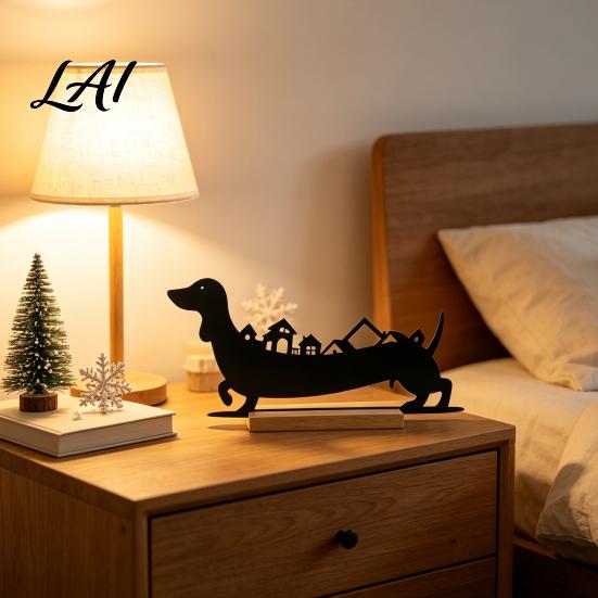 Magnetic Advent Calendar 24‑Day Christmas Countdown Dachshund Decor Metal Silhouette Ornament Funny Tabletop Decoration with Wooden Base Holiday