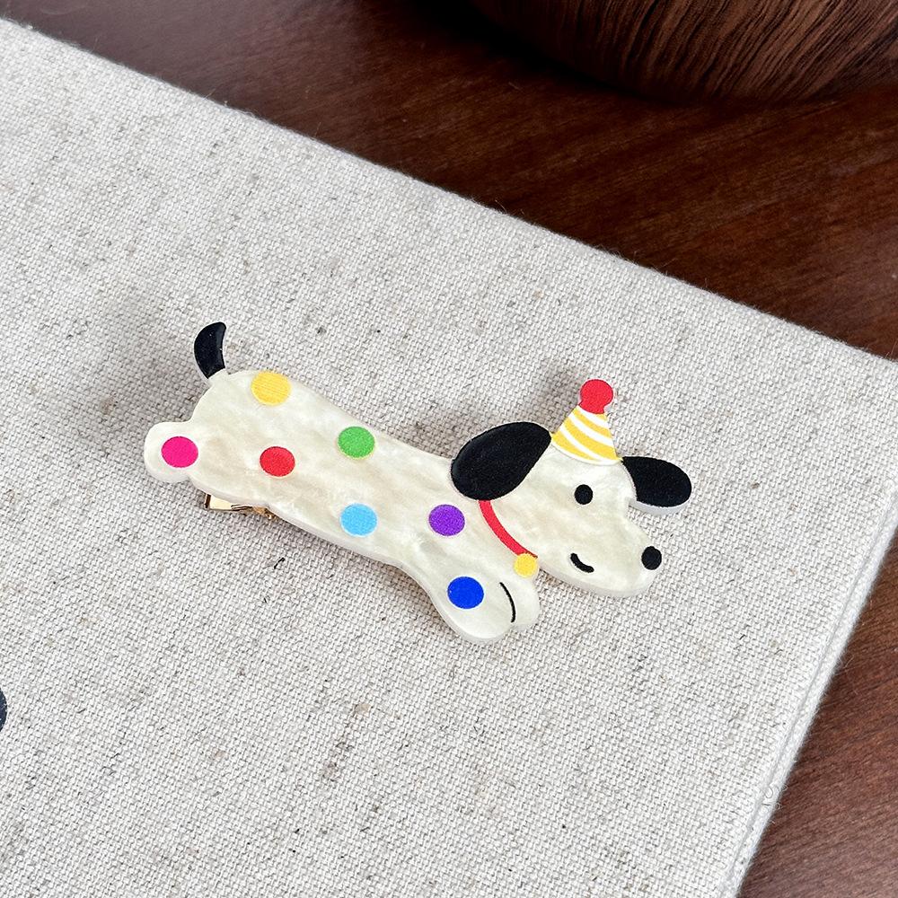 New Acrylic Dog Hairpin - Sweet and Cute Girl's Side Parting Hair Clip with Cartoon Hair Accessory