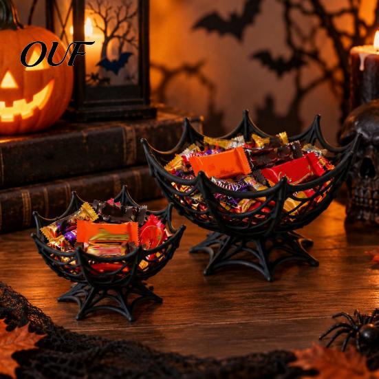 Fall Tabletop Displays Halloween Spider Web Basket, Decorative Candy Bowl for Party Table Unique Favor Holders Centerpieces, Lightweight Plastic Fruit