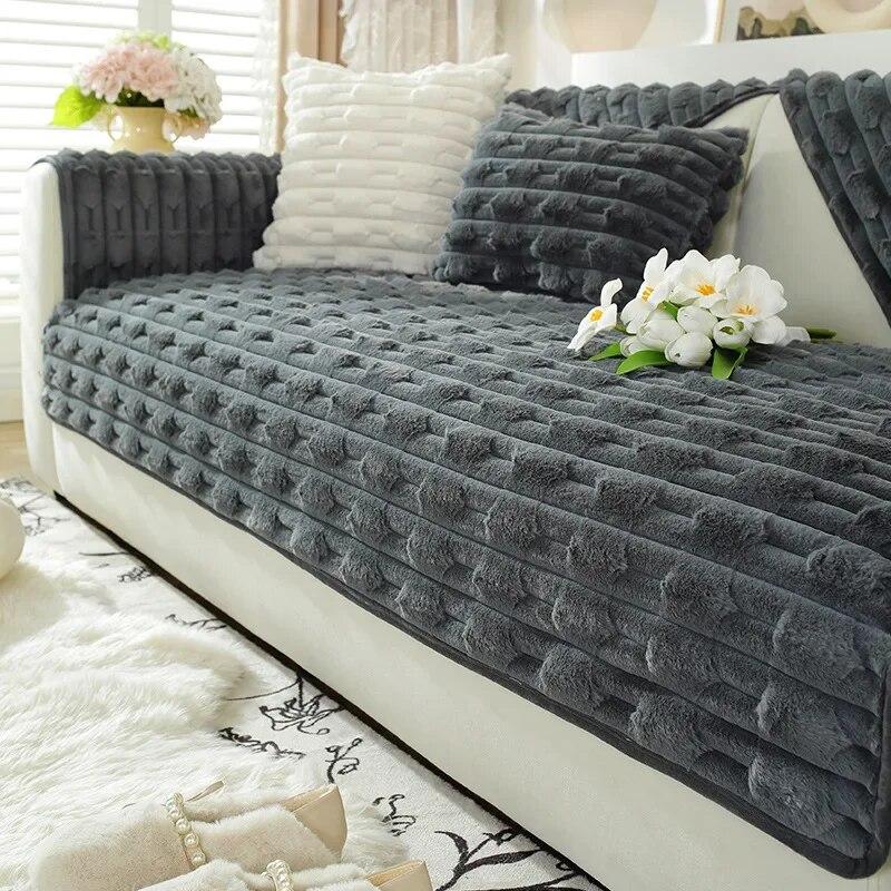 Plush Sofa Cover Winter Thicken Warm Sofa Towel Cushions Super Soft Non-Slip Living Room Sofa Backrest Armrest Towels