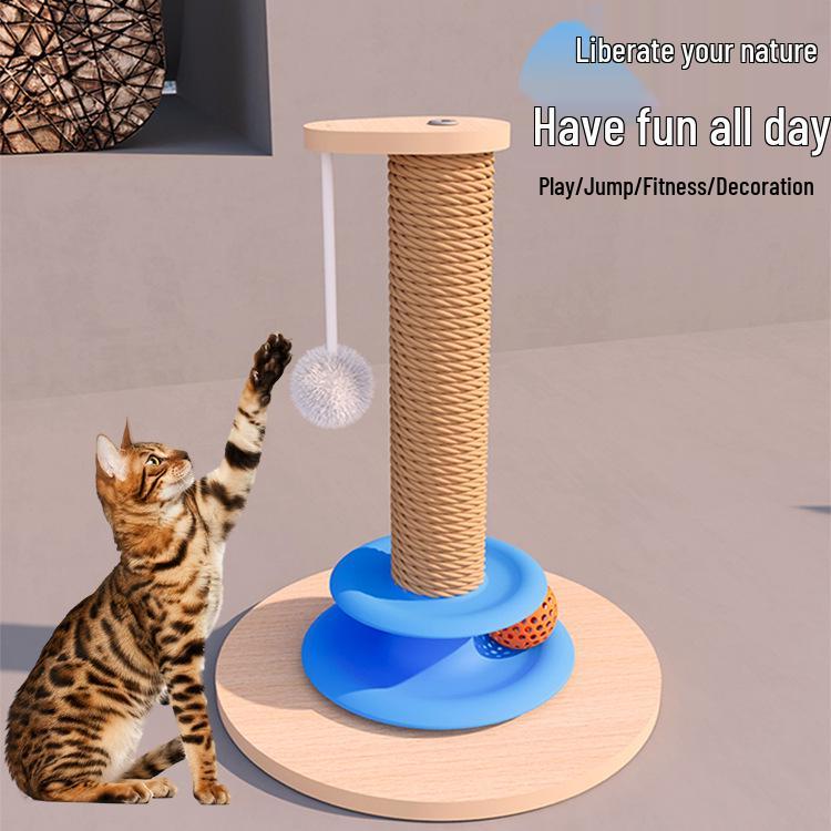 Vertical Sisal Cat Scratch-Resistant Post with Cat Teaser Toy for Self-Amusement and Boredom Relief
