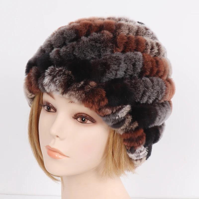 Lady Winter 100% Natural Real Rex Rabbit Fur Hat Women Soft Rex Rabbit Fur Cap Warm KnittedHats