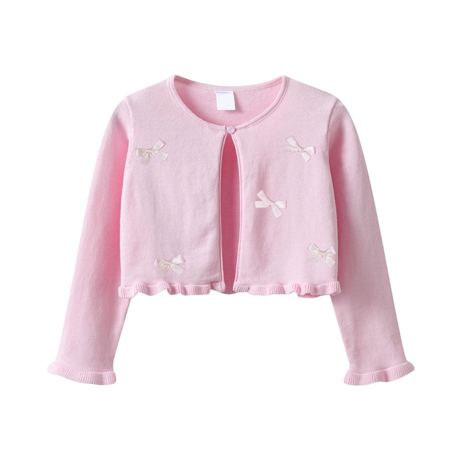 

Кардиган с бантом для девочек - Хлопковый вязаный свитер с шалевым воротником 110 розовый