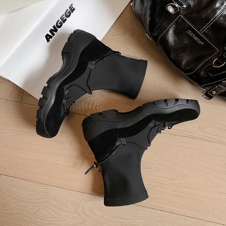 Leather Thick-soled Muffin Heightening 4cm Functional Wind Elastic Boots Socks Boots Foreign Style Small Short Boots Martin Boots Women's Autumn