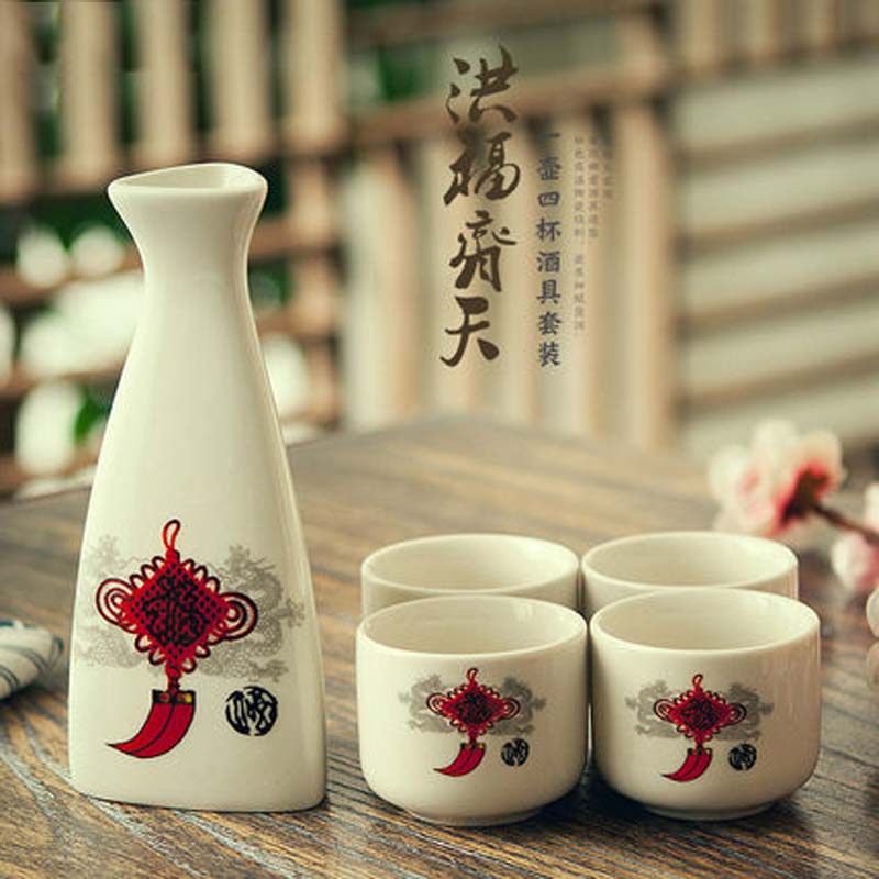 Japanese Porcelain Vintage Ceramic Pot Flagon Liquor Spirits Cups Set Kitchen Dining Bar Drinkware Japanese Sake Wine Set
