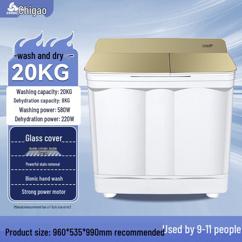 Dual Tub Semi-Automatic Washing Machine, 10kg Large Capacity for Dorms & Rentals