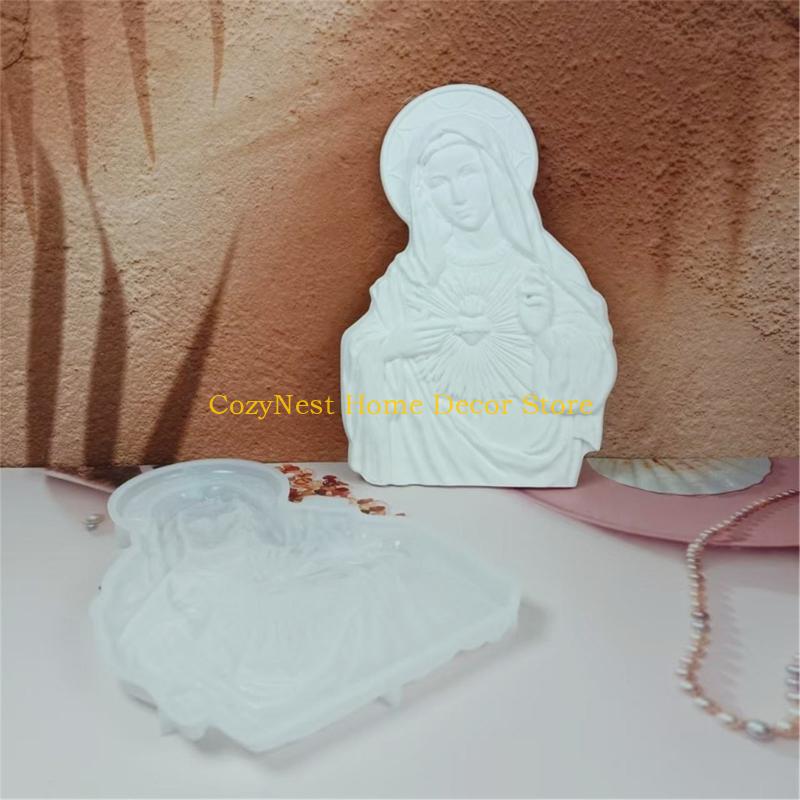 92MF Religious Immaculate Heart Mother Sculpture Silicones Mold For Catholic Wall Art And Decorative Epoxy Resins Craft Gift