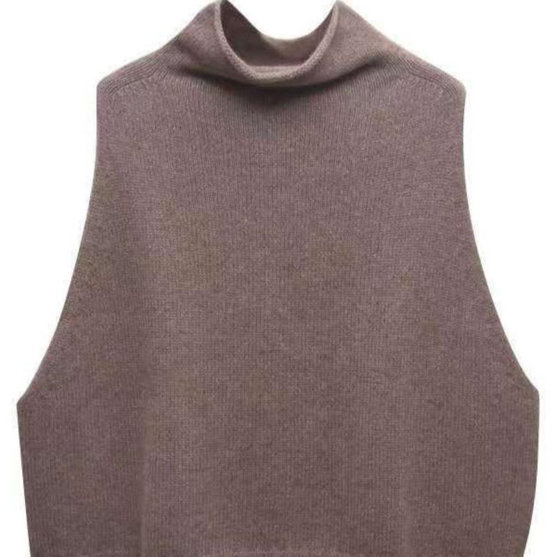 IHUASU Autumn and Winter Stacked Wool Waistcoat Waistcoat Knitted Shoulders Loose Jumper High Collar Thin Thick Large Size Women's Clothing