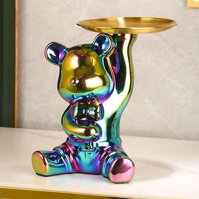 Керамическая красочная гальваническая коробка для хранения в виде медведя, для дома, гостиной, новой комнаты, настольный лоток для хранения, декоративная статуэтка, копилка, украшения