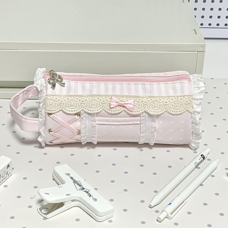1Pcs Cute Lace Pencil Case Student Large Capacity Desktop Storage Stationery Pen Bag Cute Girl Makeup Bag Gift
