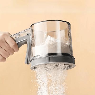 Baking Tool Handheld Semi-automatic Flour Sieve with Scale Manual Icing Strainer Plastic Long Handle Flour Filter Cake