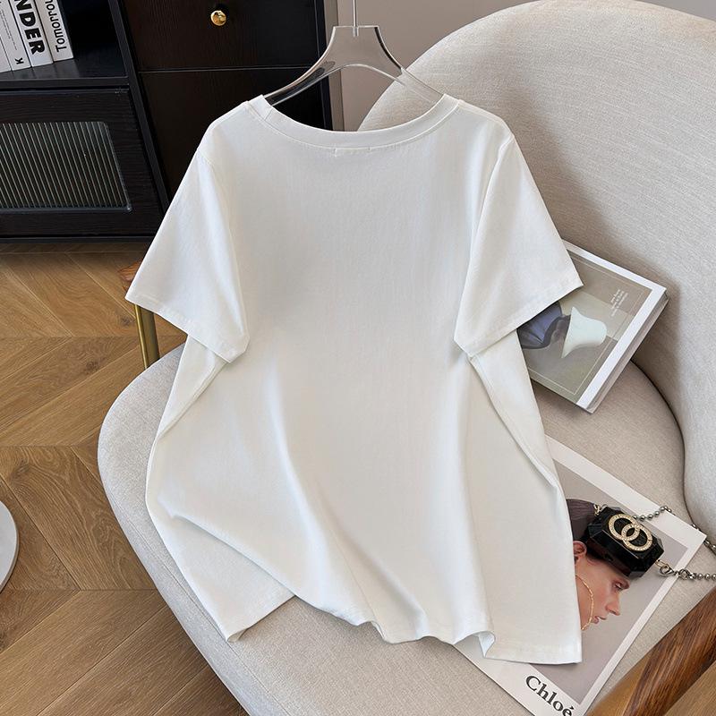 Damen Plus Size Lockere Passform Mittellanges Rundhals-Kurzarm-T-Shirt (200/300/350 Jin)