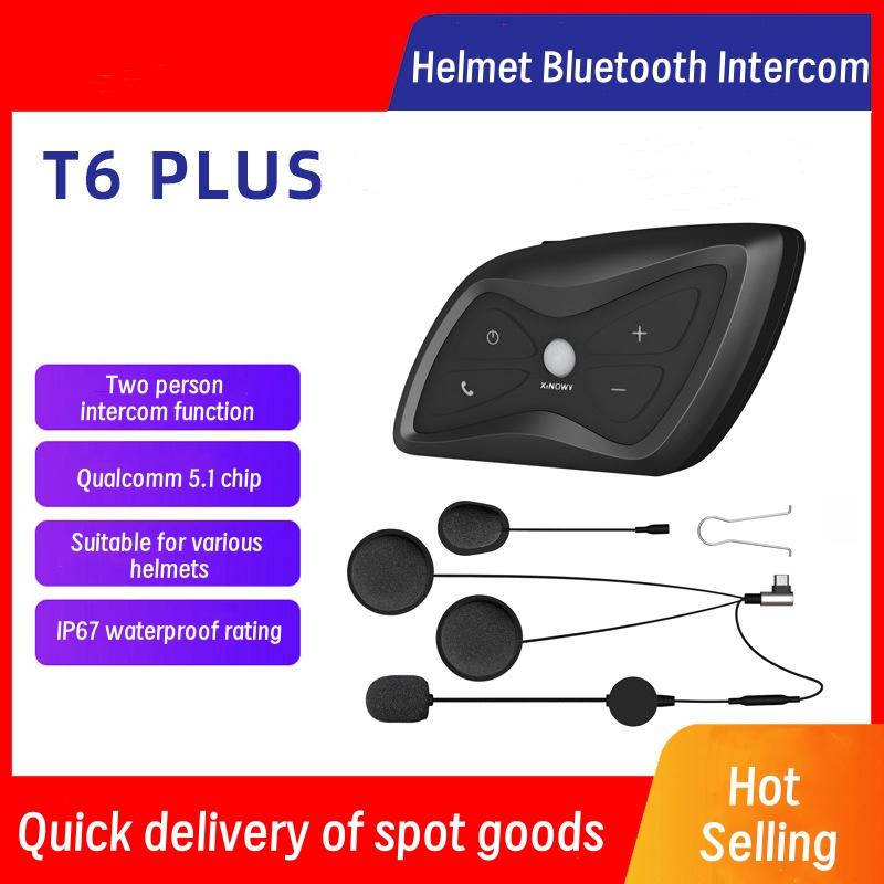 T6 PLUS Motorcycle Helmet Bluetooth Headset Full Duplex Riding Bluetooth Intercom with A Maximum Distance of About 1500 Meters