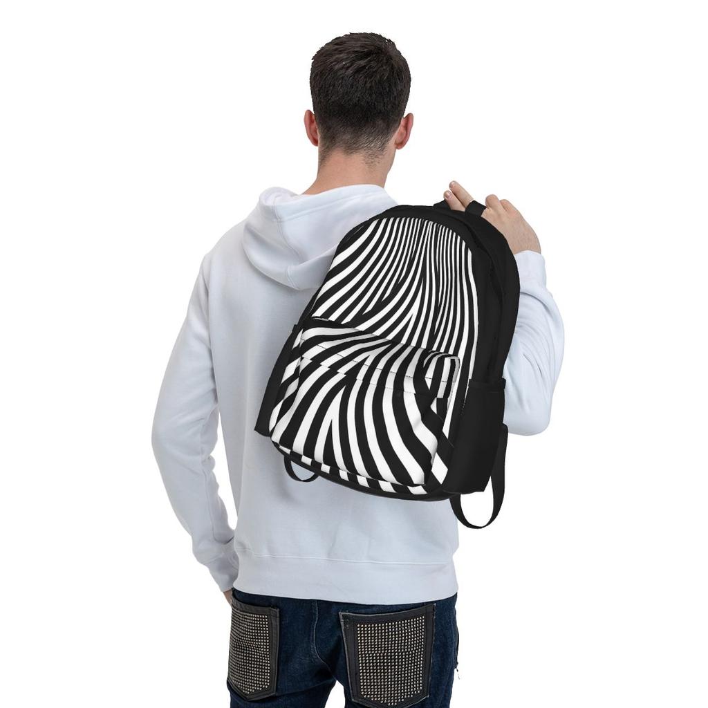 Black And White Striped Backpack Abstract Lines Stylish Backpacks Women Men Sport Pattern School Bags High Quality Rucksack