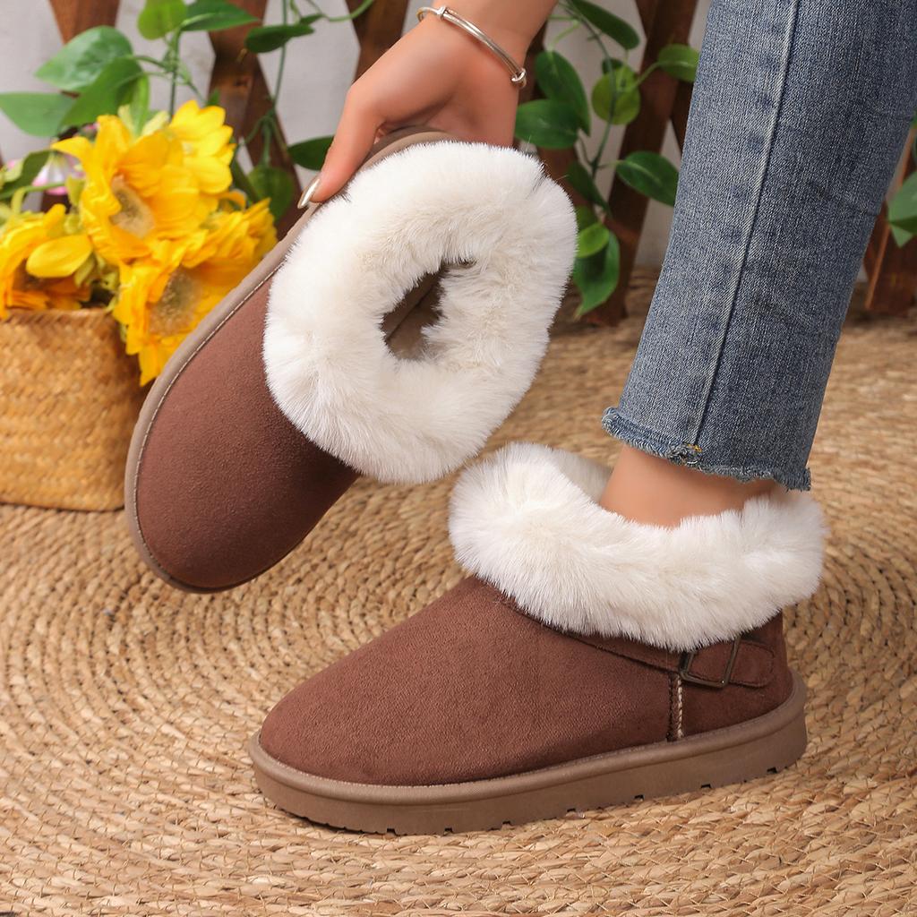 Winter Large Size Metal Buckle Fleece Cotton Shoes European and American Thick-soled Snow Boots Women