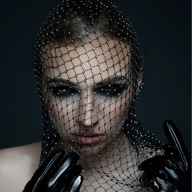 Meier Rhinestone Fishnet Headband - Trendy Holiday Carnival Sparkling Diamond Face Mask - Performance Hat