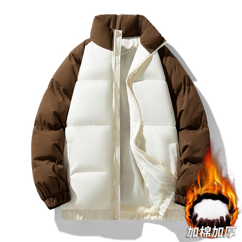 Men's Winter Couple Stand-up Collar Thickened Warm Color-blocking Cotton Jacket Plus-size Bread Jacket Trendy Padded Clothes