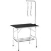 Dog Grooming Table, Grooming Table with Adjustable Arm, Storage Compartment, Rubber Surface, 90 x 60 x 76 cm, Black