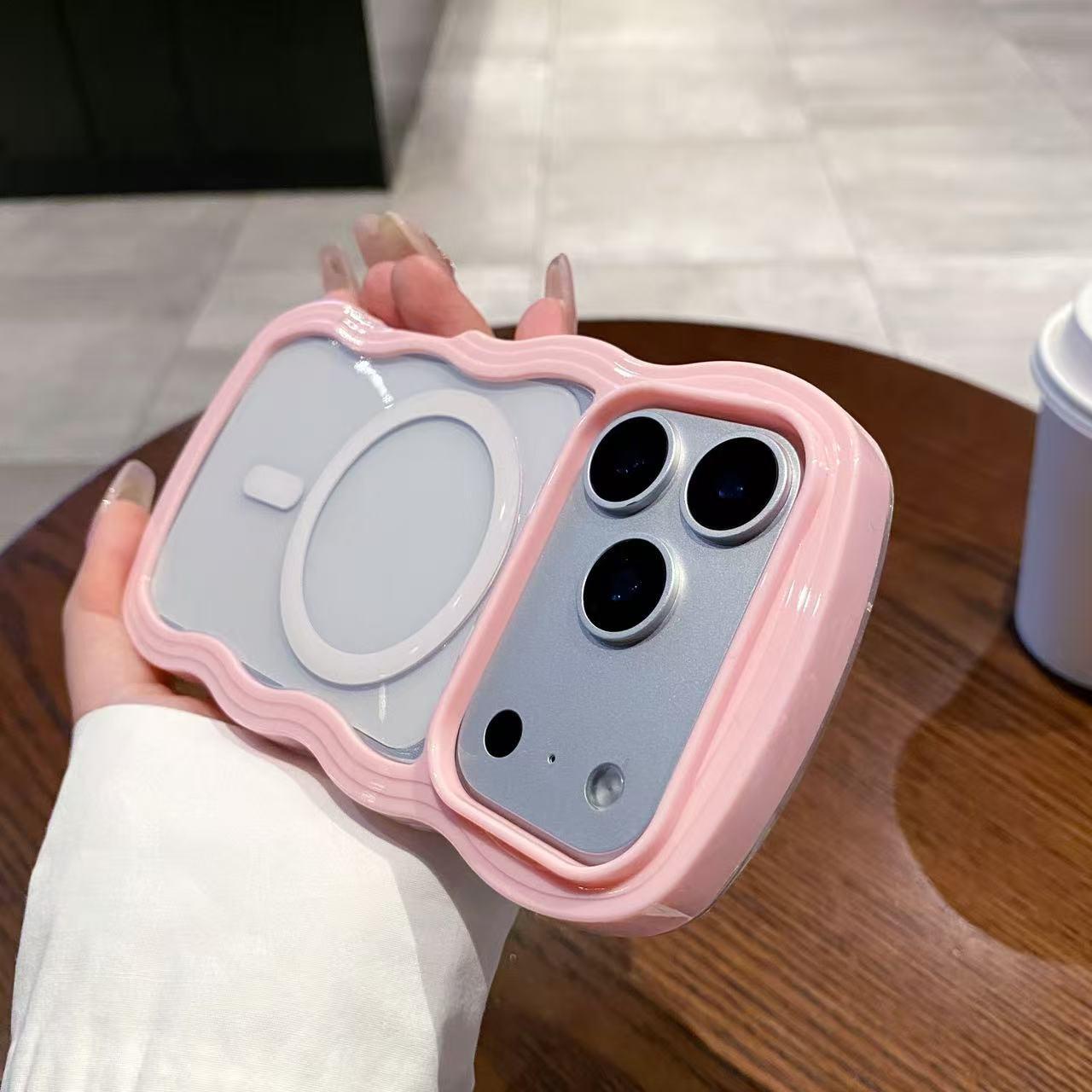 

Compatible with iPhone 17 PM: Apple 16 Pro Max Wave Magnetic Solid Color Protective Case 1514 iPhone 15 Pro розовый