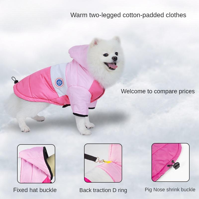 Winter Warm Down Dog Jacket Pet Dogs Costume Puppy Light-weight Two Legs Hoodie Coat Clothes For Teddy Bear Big Combinaison Ski