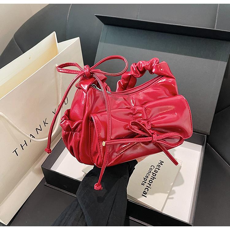 Fashion Pleated Design Bow Women s Shoulder Bags Versatile Ladies Crossbody Bag Multi-pocket Female Pu Leather Handbags Purse