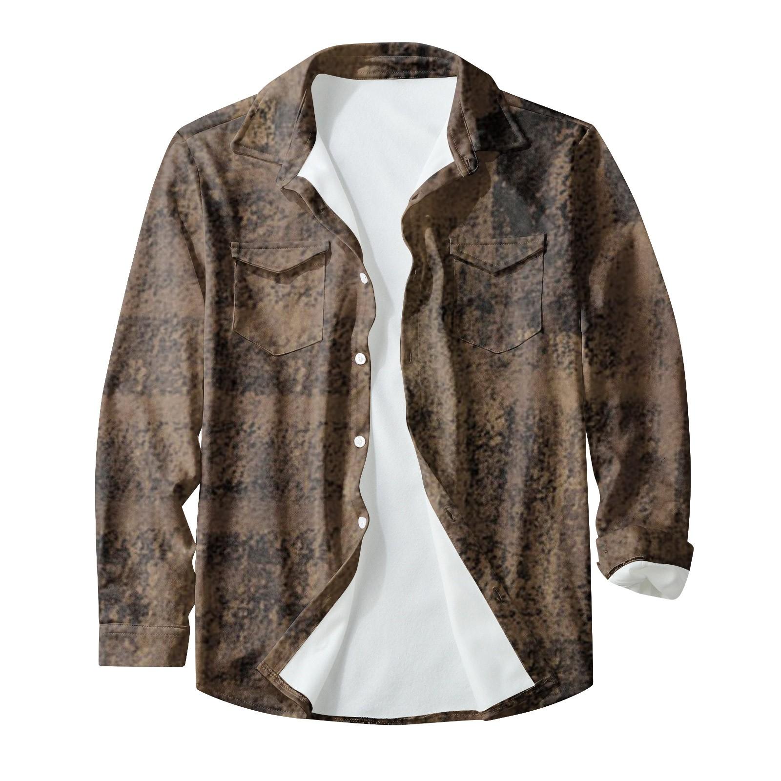 

Мужская модная повседневная куртка-кардиган с пуговицами и лацканами с длинными рукавами и принтом XXXXL коричневый