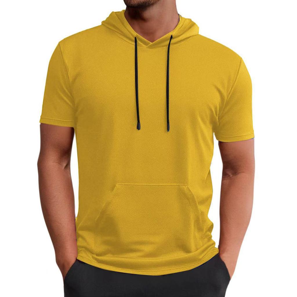 Men's Hooded Pocket Short Sleeved Casual And Comfortable Short Sleeved Top