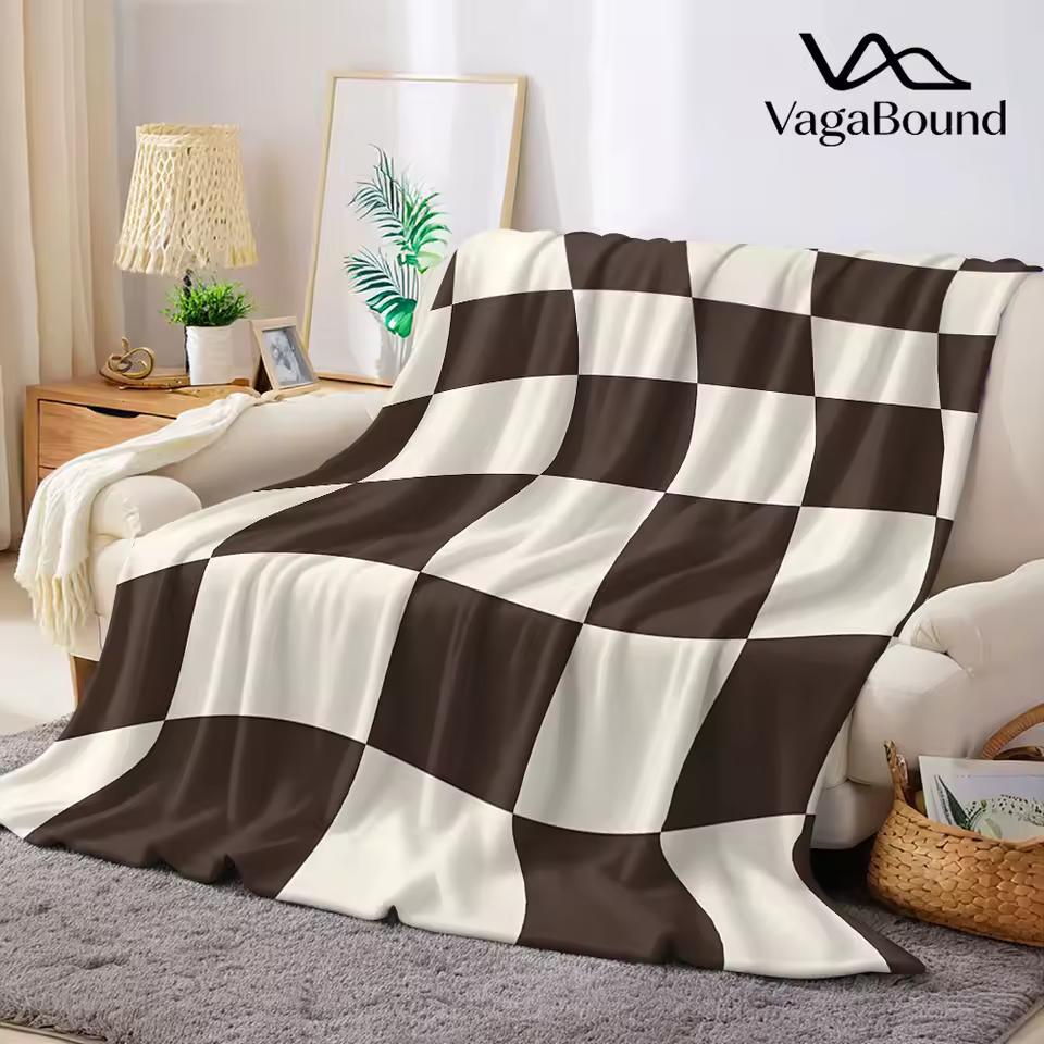 Warped Brown Cream Check Flannel Blanket Warm Soft Halloween Christmas Decorative Couch Warm Cozy All-Season Gift