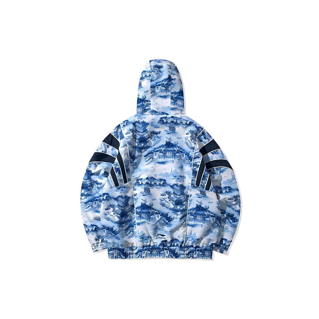 Li Ning Jacket Men's Blue And White Porcelain Print AFDQ145-1