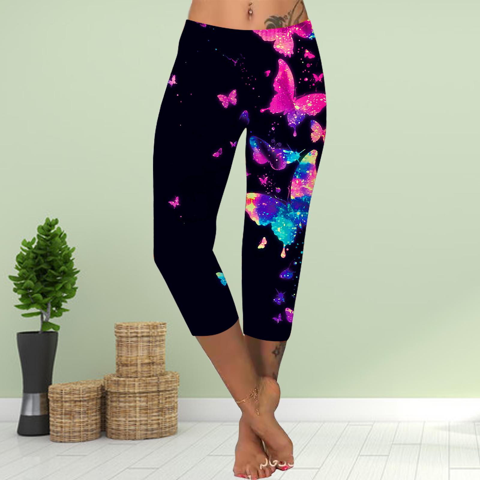 

Брюки летние короткие леггинсы укороченные узкие брюки леггинсы больших размеров женские облегающие брюки с принтом 3D луна и бабочка M розовый