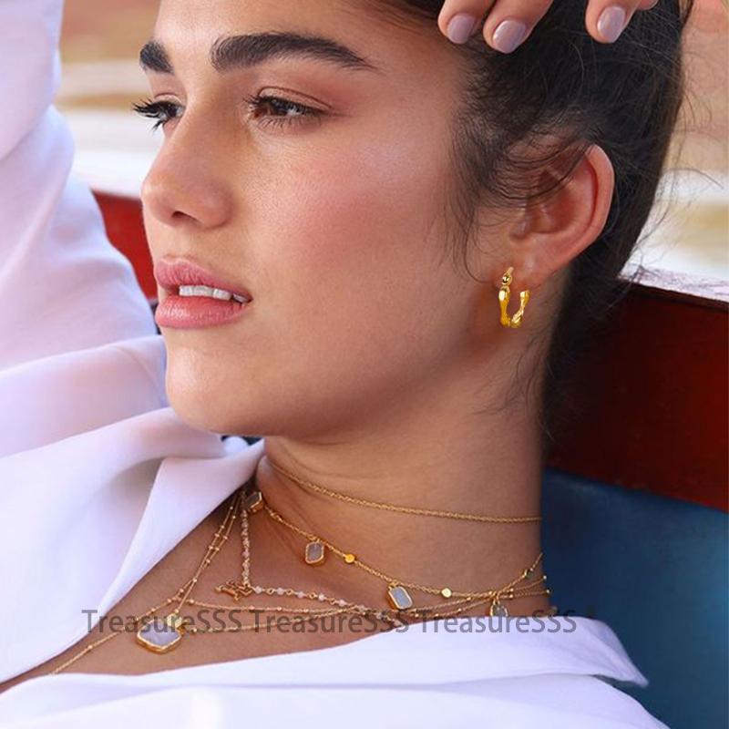 Trendy Round Stainless Steel Hoop Earrings for Women Simple Gold Color Earring Waterproof Ear Piercing Zircon Birthday Gifts